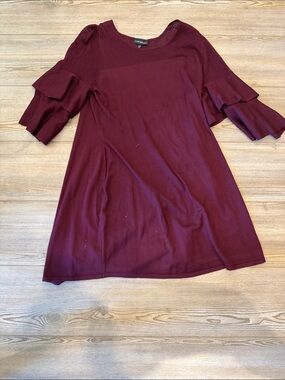 Avenue Wine Burgundy Tiered Ruffle Sleeve Mini Dress